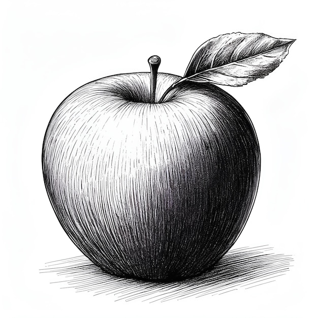 Apple vector Monochrome sketch drawing black and white monochrome engraving style