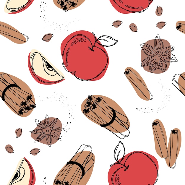 Apple with cinnamon seamless pattern