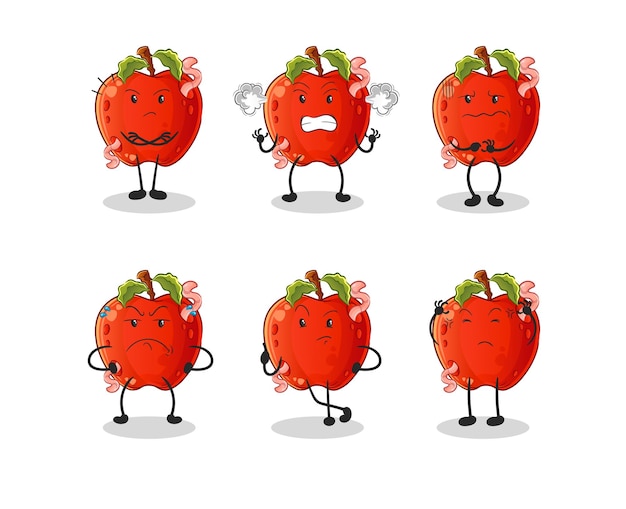 Vector apple with worm angry group character cartoon mascot vector