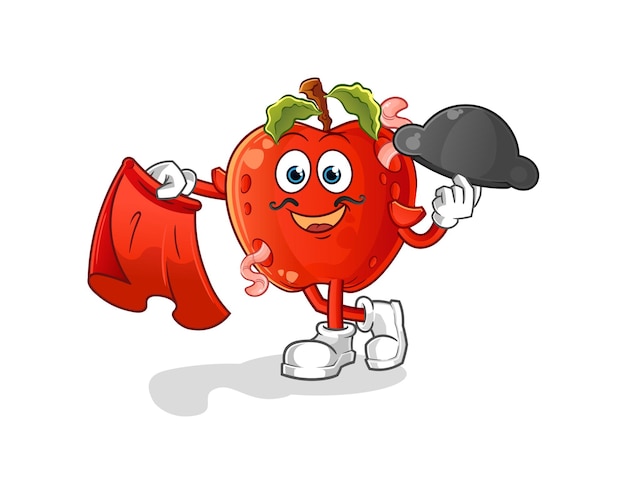 Apple with worm matador with red cloth illustration character vector