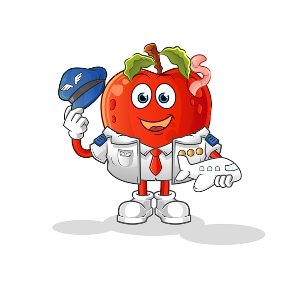 Apple with worm pilot mascot cartoon vector