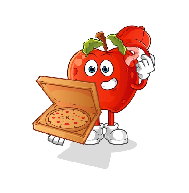 Apple with worm pizza delivery boy vector cartoon character