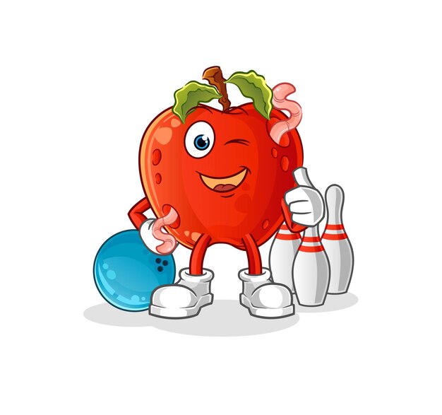 Apple with worm play bowling illustration character vector