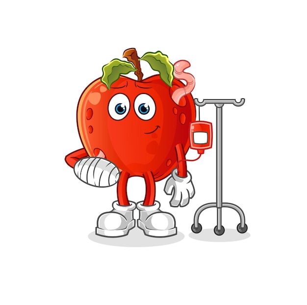 Apple with worm sick in IV illustration. character vector