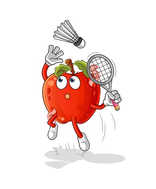 Apple with worm smash at badminton cartoon cartoon mascot vector