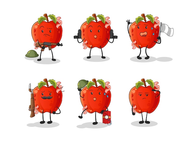 apple with worm troops character. cartoon mascot vector