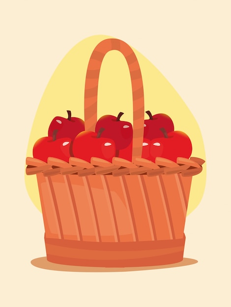 Vector apples fresh fruit basket ilustration