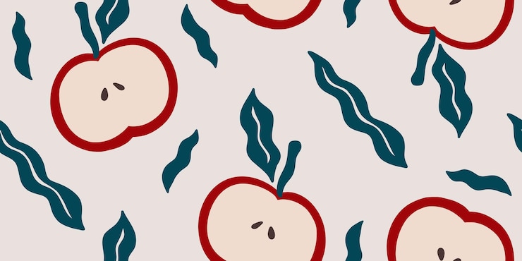 Vector apples and leaves in a playful hand-drawn style
