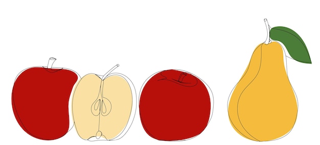 Apples and pears one line drawing isolated, vector