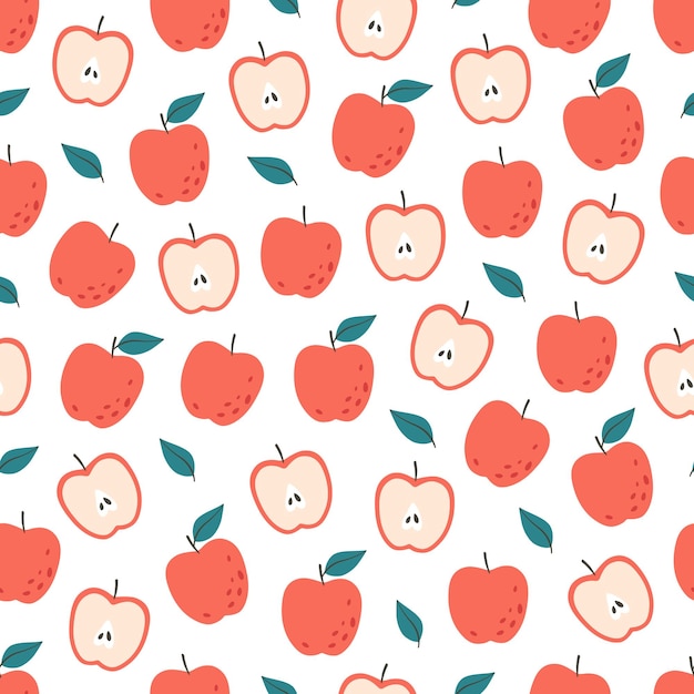 Apples seamless pattern. Healthy and organic food. Flat, hand drawn texture for wallpaper, textile