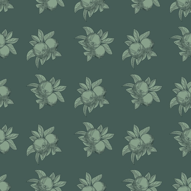 Apples seamless pattern. vintage botanical wallpaper.  engraving vintage style.