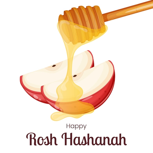 꿀 Rosh Hashanah 인사말 카드 디자인을 뿌린 사과 조각