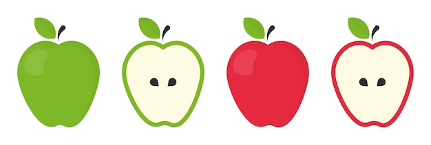 Apples vector illustration Collection green and red apple icon in flat style