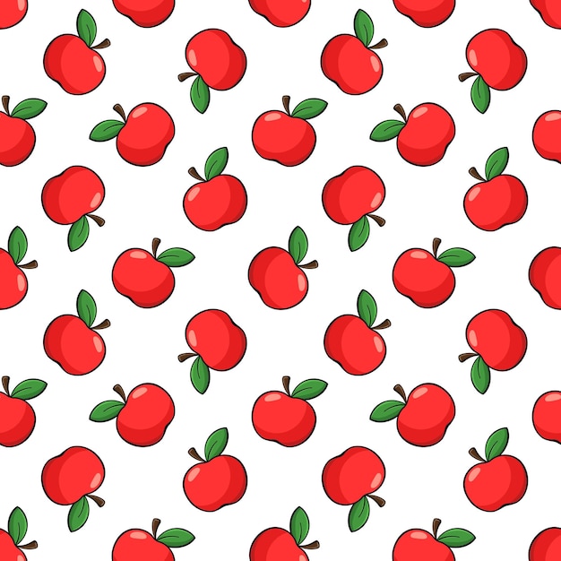 Matrice senza cuciture vettoriale di mele elementi disegnati a mano rossi su sfondo bianco