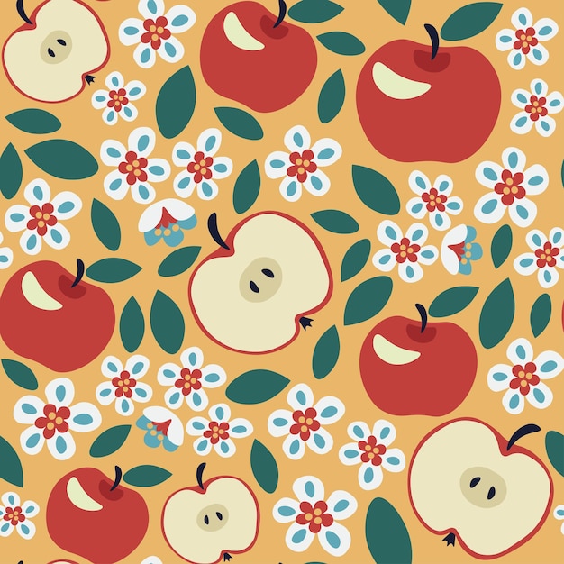 Apples with flowers colorful pattern