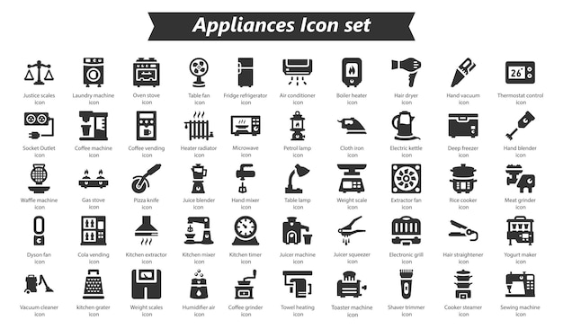 Vector appliances black icon set