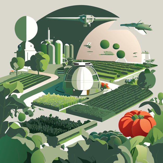 applicable farming and food production methods in life colonies in space vector illustration