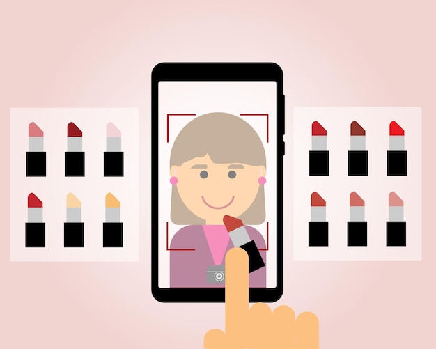 applicatie waarmee je de kleur van make-up op je gezicht kunt zien voordat je cosmetica koopt vector