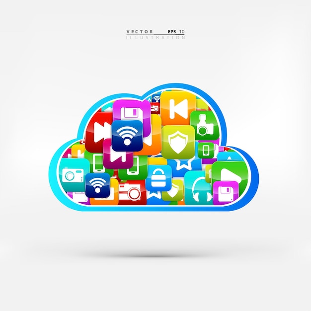 Vettore bottone di applicazione icona dei social media cloud computing