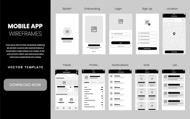 Vector application design mockup design vector. app ux ui wireframes. shopping app design