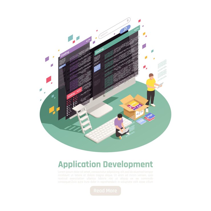 Vector application development isometric illustration