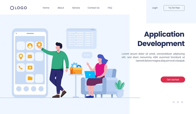 Application development landing page website illustration template 