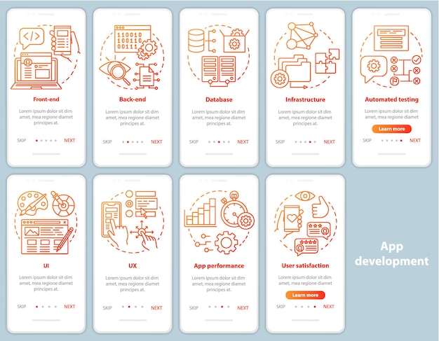 애플리케이션 개발 온보딩 모바일 앱 페이지 화면 벡터 템플릿