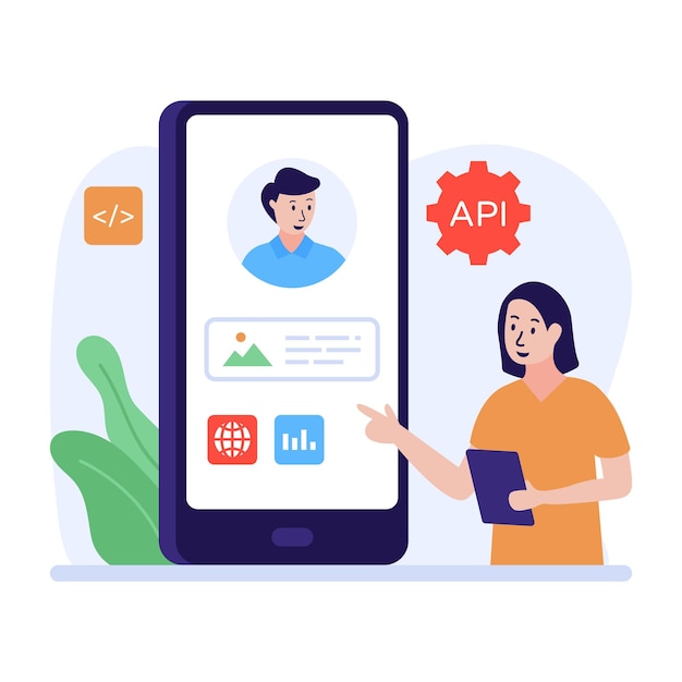 Плоская иллюстрация интерфейса прикладного программирования api-интерфейса