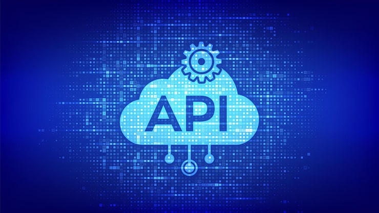 Vector application programming interface icon made with binary code api technology concept software development tool data integration digital binary code background with digits 10 vector illustration