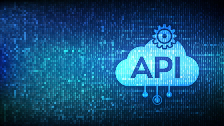 Vector 使用二進制代碼 (binary code) 編程使用二進制編碼 (api) 技術概念開發軟件使用數據集成 (data integration) 使用數字10的數位二進制碼背景 (digital binary code background) 用向量插圖 (vector illustration)