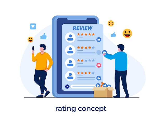 Vector application rating concept, technology, customer satisfaction, review, ui and ux, social media, flat illustration vector