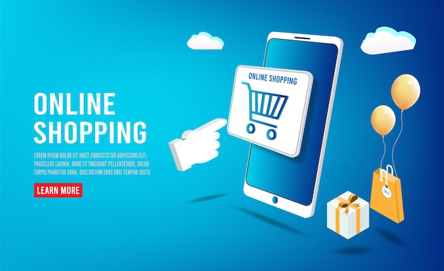 Application smartphone mobile and computer payments online transaction Shopping online process on smartphone Vecter cartoon illustration isometric design