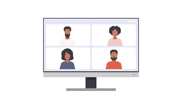 Finestra dell'applicazione per la videocomunicazione. monitor moderno dello schermo bianco lucido. per il design pubblicitario. isolato su sfondo bianco. vettore