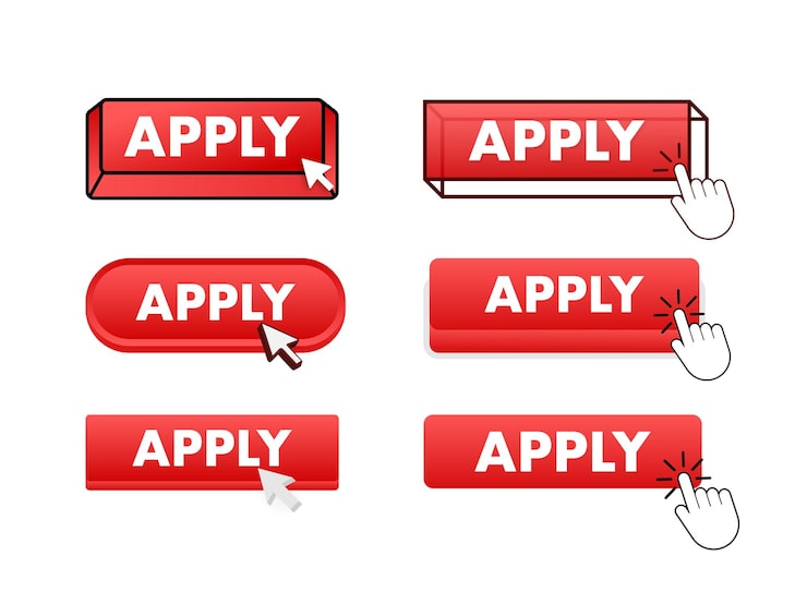 Vector apply button with pointer clicking apply web buttons set user interface element in flat style vec