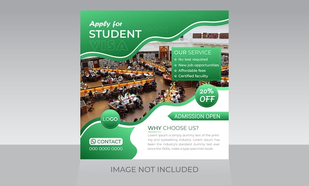 Apply student visa school college admission social media post square flyer template