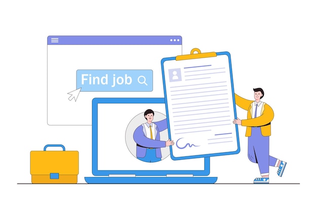 Applying for job or work position online employment vacancy career opportunity cv in internet recruitment now hiring concepts businessman out from laptop computer and giving resume to employer