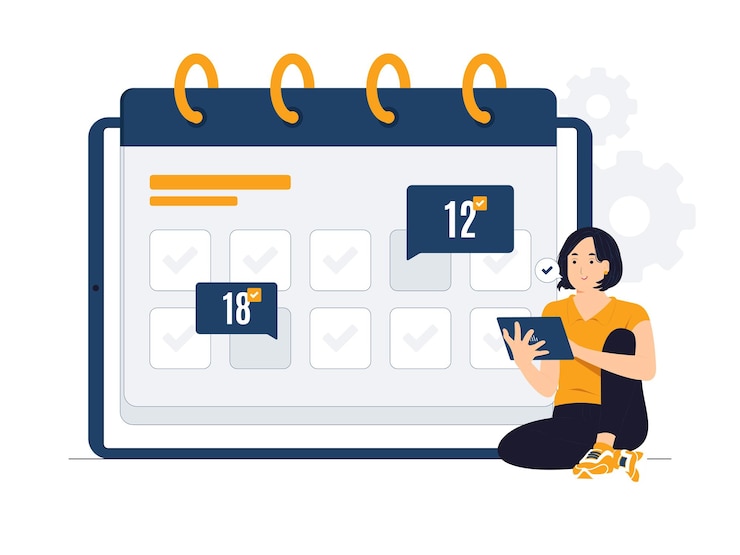 Vector appointment date on planner calendar schedule planning and organization of tasks time management concept illustration