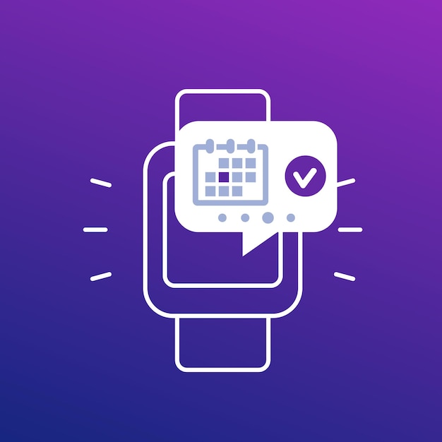 Appointment, event schedule, notification in smart watch icon, vector