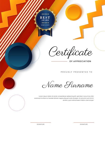 Appreciation and Achievement Certificate Template Design Background Suit for business award corporate institution party festive seminar and talks