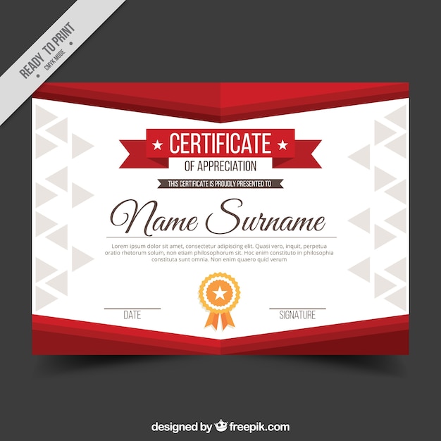 Vector appreciation diploma with red shapes