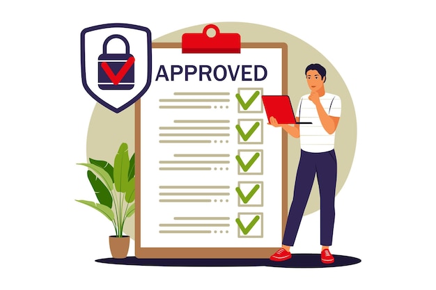 Approval concept. rating and reviews. meeting requirements. vector illustration. flat.