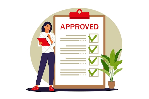 Approval concept. rating and reviews. meeting requirements. vector illustration. flat.