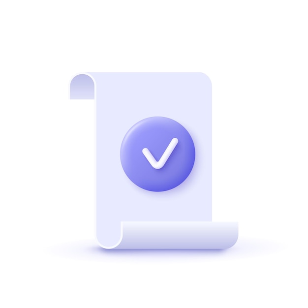 Approval icon document accredited accreditation symbol with checkmark 3d vector illustration