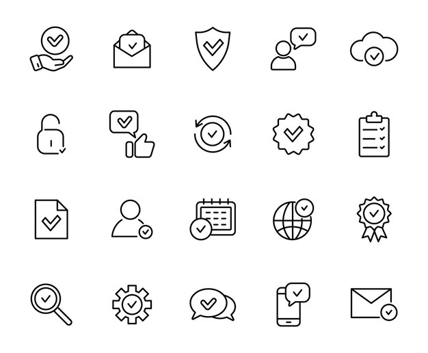 Vector approve and check mark line icon set