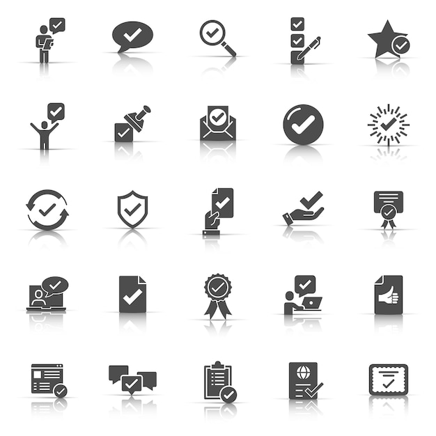 Approve icon set in flat style Check mark vector illustration on white isolated background Tick accepted business concept