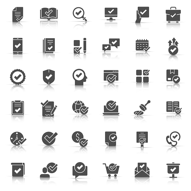 Approve icon set in flat style Check mark vector illustration on white isolated background Tick accepted business concept