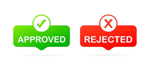 Утвержденный и отклоненный знак плоский цветный отметка и крест одобренный и отклоненный векторная иллюстрация