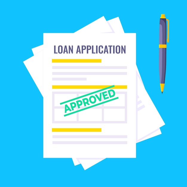 Vector approved credit or loan form with document file and claim form on it