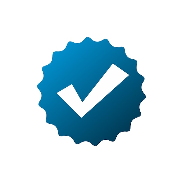 Vector approved icon white check mark with blue circle shape sparkle star