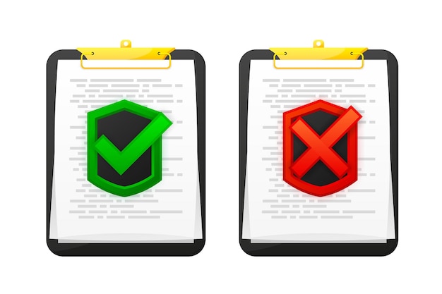 Approved Rejected office documents on Black Clipboard isolated on background Collection of documents